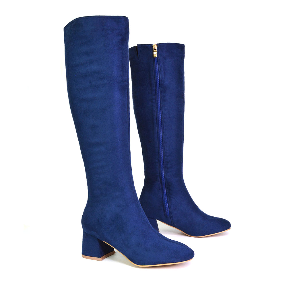 Blue knee length boots hot sale