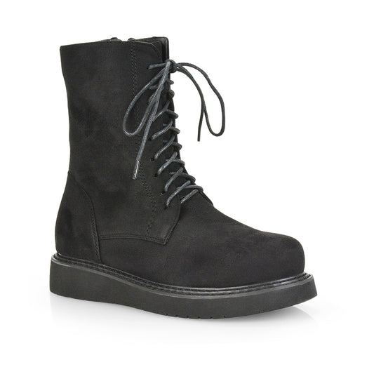 Black| XY London | ankle boots,black faux suede boots,lace up boots,ladies boots,black faux suede boots