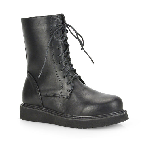 Black synthetic leather| XY London | womens boots online,black pu boots online,lace up boots,ladies boots,biker boots