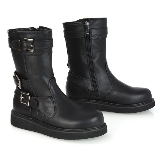 Black synthetic leather | XY London | ,,,Black Flat Ankle Boots, Black Ankle Boots, Black Zip Up Ankle Boots,