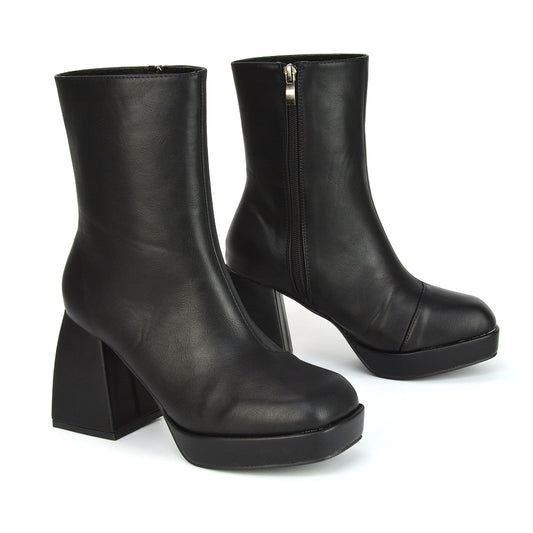 Black Synthetic Leather | XY London | Black Boots,Black Booties,Black Platform Boots,Black Platform Booties,Black High Heel Boots
