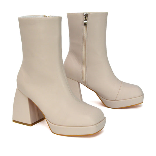 Nude synthetic leather| XY London | Nude Boots,Nude Ankle Boots,Nude Heeled Boots,Nude Platform Boots,Nude Platform Booties