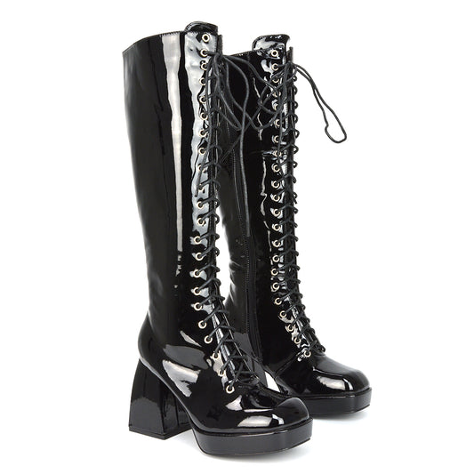 Black | XY London | Black Boots,Black Lace up Boots,Black Platform Boots,Black Chunky Boots,Black High Heel Booties