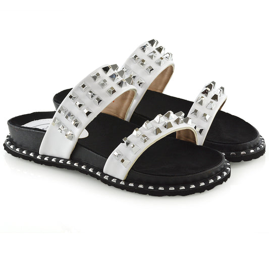 White| XY London | White Sandals,White Strappy Sandals,Nude Studded Sandals