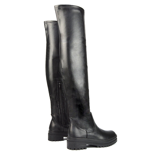 Black patent| XY London | Black Boots,Black Boots for Women, Womens Black Boots, Black Knee High Boots,Black Flat Boots