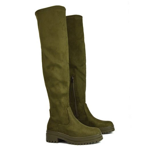 | XY London | Green Boots,Green Long Boots, Long Boots, Green Flat Boots,Green Shoes