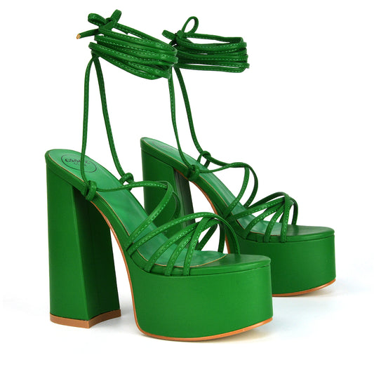 | XY London | Green Lace Up Heels,Green Heels, Green Platform Heels, Green High Heels,Green Block Heels