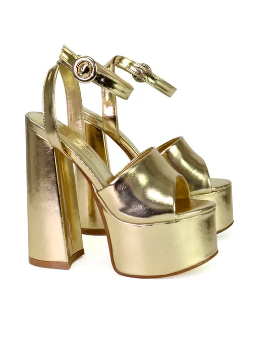| XY London | gold heels,gold high heels,gold platform heels,gold platform shoes with chunky heel,gold block heels