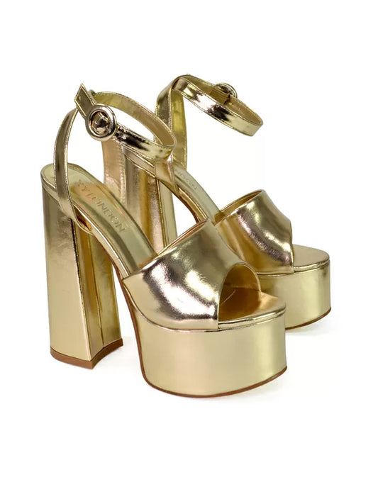 | XY London | gold heels,gold high heels,gold platform heels,gold platform shoes with chunky heel,gold block heels