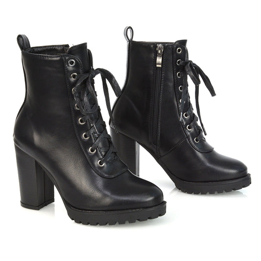 Black synthetic leather| XY London | ,,Black Chunky Boots, Black Ankle Boots, Black Biker Boots,,