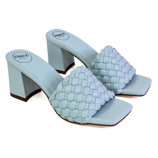 | XY London | blue heels ,blue high heels,blue mid heels,blue mid block heel sandals,blue mules heels