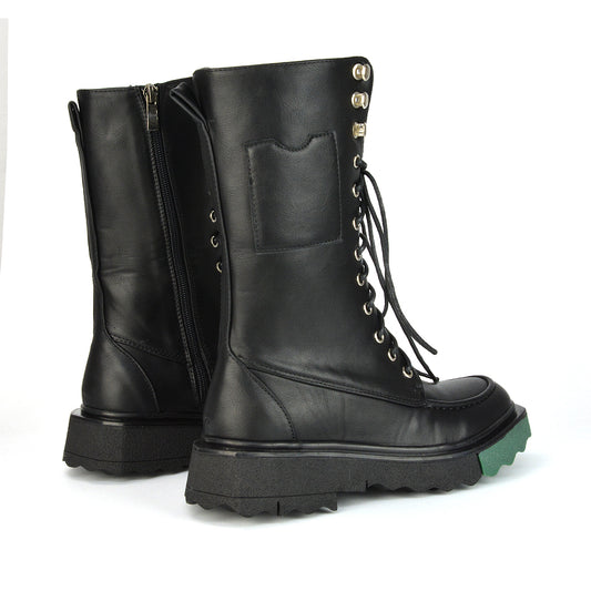 Black Synthetic Leather  | XY London | Black Boots,Black Ankle Boots,Black Biker Boots,Black Biker Ankle Boots