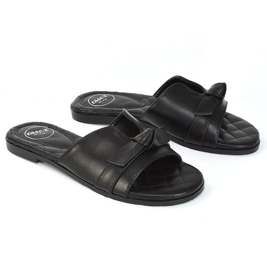 | XY London | Black Summer Sandals,Black Quilted Insole Sandals,Black Cut Out Sliders,Black Summer Shoes,Black Women Sliders