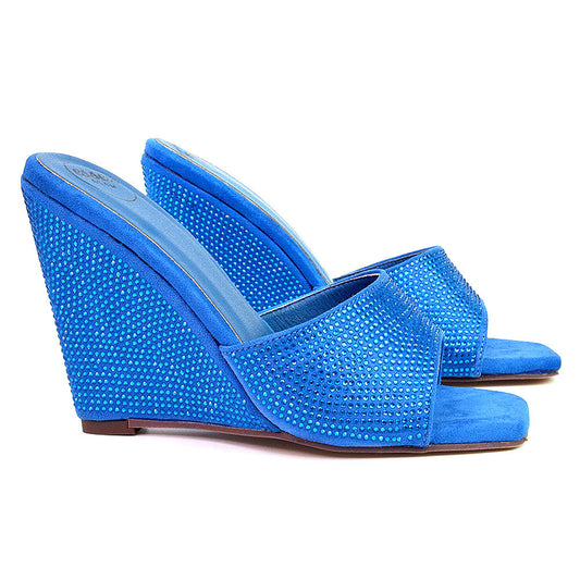 | XY London | blue wedges,blue wedge heels,blue wedge sandals,blue wedge heel sandals,blue diamante wedges