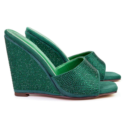 | XY London | green wedges,green wedge heels,green wedge sandals,green wedge heel sandals,green diamante wedges