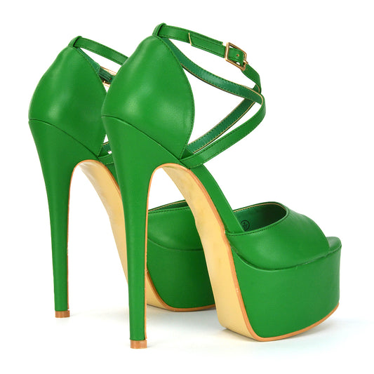 | XY London | Green Strappy Heels,Green Heels, Green High Heels, Green Stilettos,Green Platform Heels
