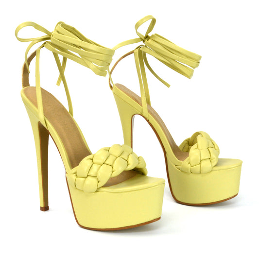 | XY London | Yellow Heels,Yellow Lace Up Heels,Yellow Stilettos,Yellow Lace Ups