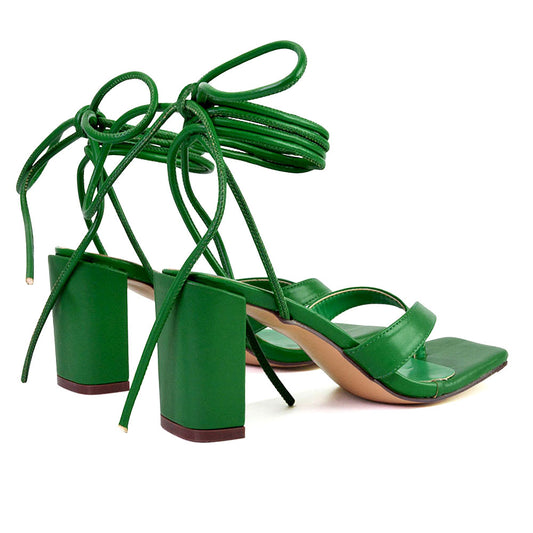 | XY London | green heels,green mid heels,green block heels,green mid block heels,green lace up heels