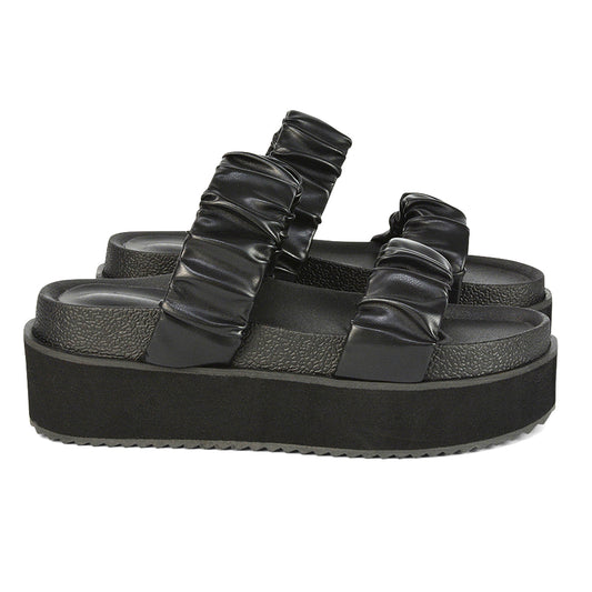 Black Synthetic Leather | XY London | Black Sandals,Black Flatforms,Black Flatform Sandals,Black Strappy Sandals,Black Slides