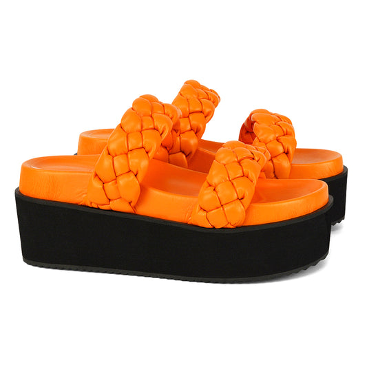 | XY London | Orange Woven Strap Sandals,Orange Flatform Sandals,Orange Flatforms,Orange Wedges