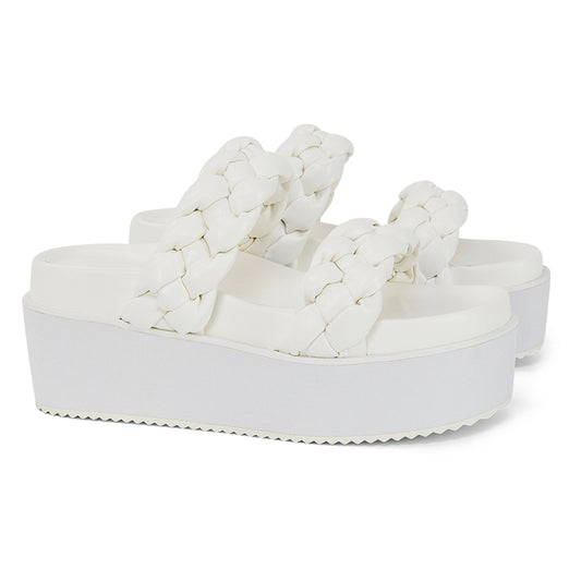 White | XY London | White Wove Strap Sandals,White Flatform Sandals,White Flatforms,White Wedges