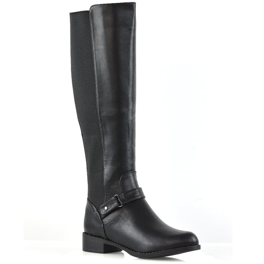 Black Synthetic leather | XY London | black knee high boots, black long boots, black boots