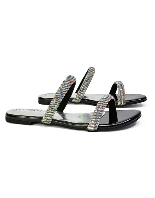 Black | XY London | black sandals,black flat sandals,black diamante sandals,black diamante flat sandals,black bridal flats
