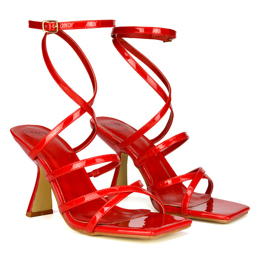 | XY London | white heels,white high heels,white strappy heels,white square toe heels