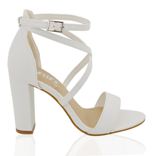 | XY London | White Synthetic Leather Bridal Shoes,White Synthetic Leather Wedding Shoes,White Synthetic Leather Block Heels,White Synthetic Leather Strappy Heels,White Synthetic Leather Bridal Heels