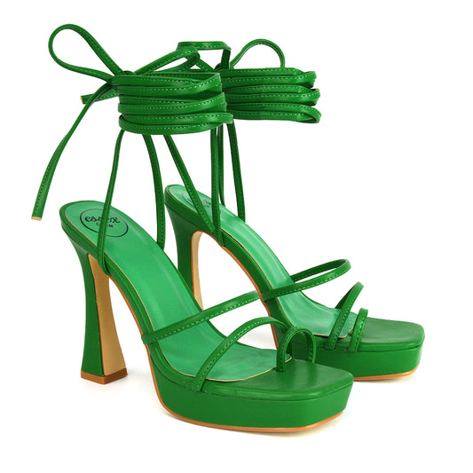 Green Synthetic Leather | XY London | green heels,green high heels,green platform heels,green lace up heels