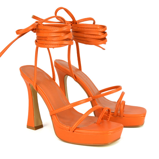 | XY London | orange heels,orange high heels,orange platform heels,orange lace up heels