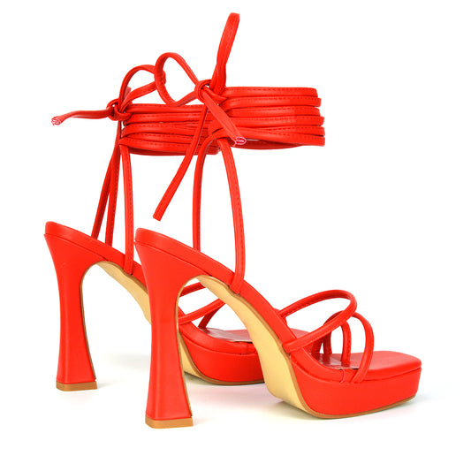 | XY London | red heels,red high heels,red platform heels,red lace up heels