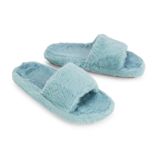 Blue | XY London | faux fur slippers,girls blue slippers,peep toe slippers,blue slippers