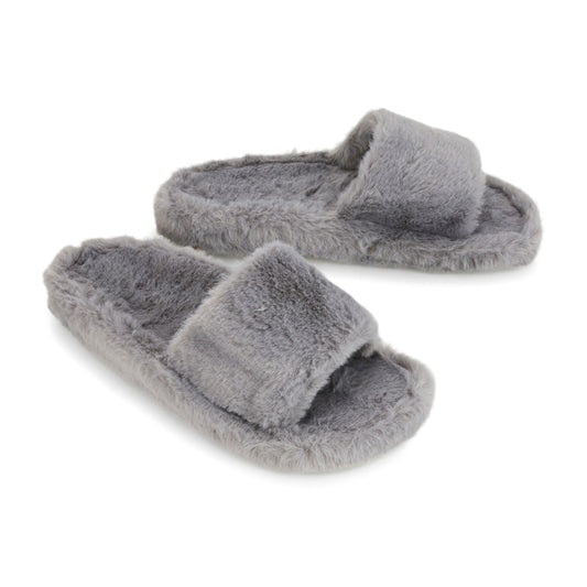 Grey | XY London | girls slippers,ladies slippers,peep toe slippers,fluffy grey slippers