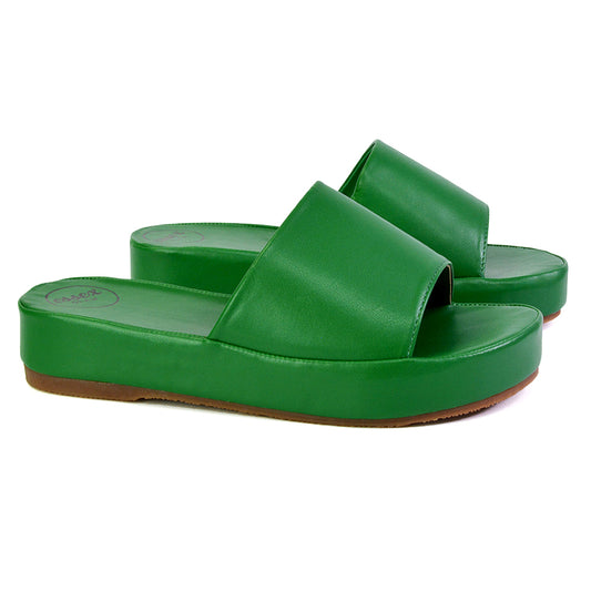 Green | XY London | green sandals,green flatforms,green sliders,green flat sandals