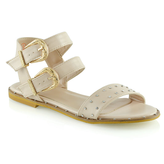 | XY London | nude sandals,chunky buckle sandals ,flat sandals ,