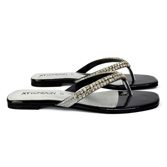 | XY London | black sandals,black flat sandals,black diamante sandals,black flat diamante sandals,black flip flops