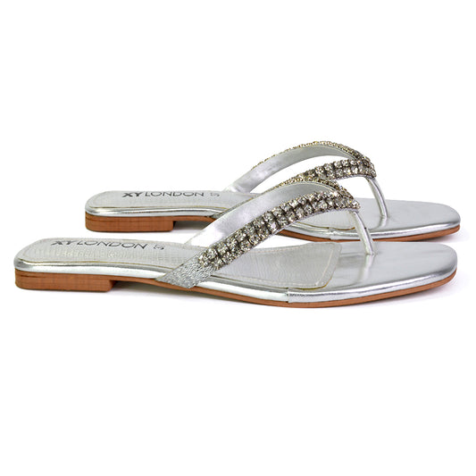 | XY London | silver sandals,silver flat sandals,silver diamante sandals,silver diamante flat sandals,silver flip flops
