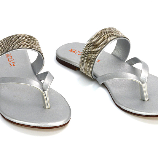 | XY London | Silver Flat Sandals,Silver Strappy Sandals,Silver Diamante Sandals,Silver Embellished Sandals,Silver Toe Post Sandals,Silver Diamante Strap Sandals