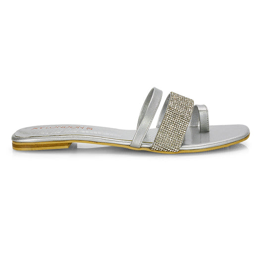 Silver | XY London | slip on sandals,flat sandals ,summer sandals,silver flats