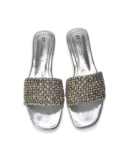 | XY London | silver sandals,silver flat sandals,silver diamante sandals,silver diamante flat sandals,silver flat diamante sandals,silver flats