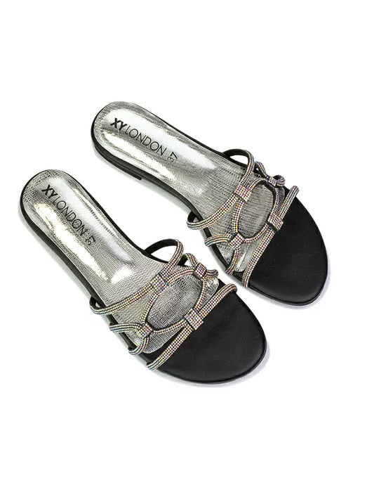 | XY London | black sandals ,black flat sandals,black diamante sandals,black diamante flat sandals,black bridal flats ,black bridal shoes