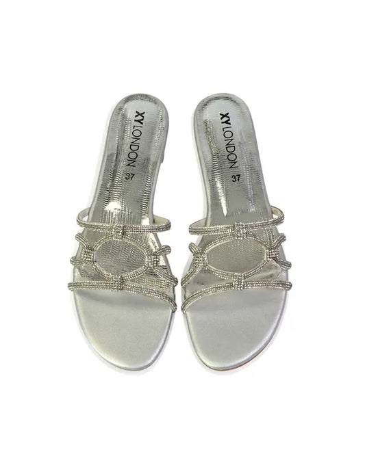 | XY London | silver sandals,silver flat sandals,silver diamante sandals,silver flat diamante sandals,silver bridal flats,silver flat diamante sandals