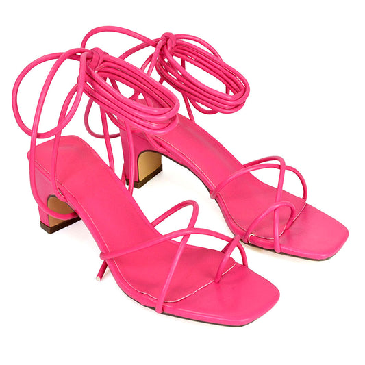 | XY London | pink heels,pink mid heels,pink lace up heels,pink block heels