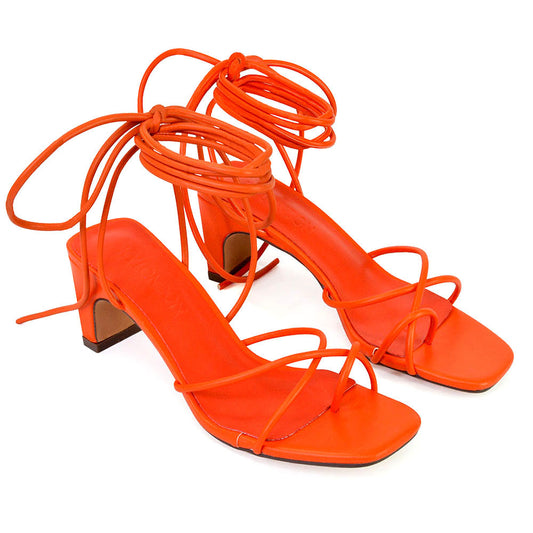 Orange | XY London | orange heels,orange mid heels,orange lace up heels,orange block heels