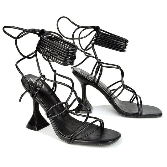 | XY London | black heels,black high heels,black lace up heels,black square toe heels