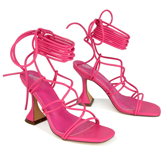 Pink  | XY London | pink heels,pink high heels,pink lace up heels,pink square toe heels