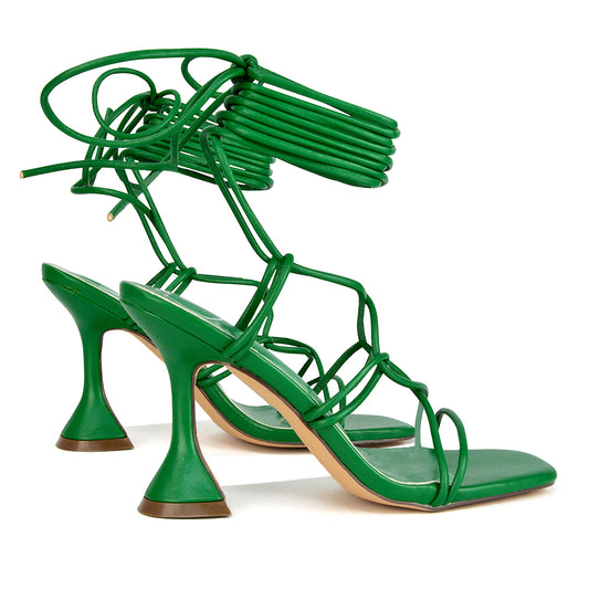 Green | XY London | green heels,green high heels,green lace up heels,green square toe heels