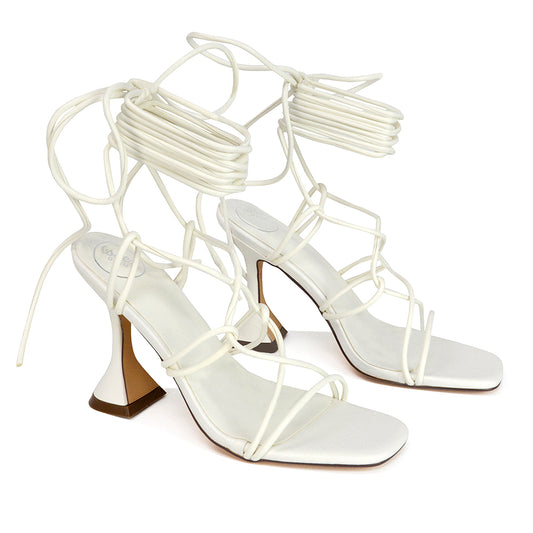 | XY London | white heels,white high heels,white lace up heels,white square toe heels