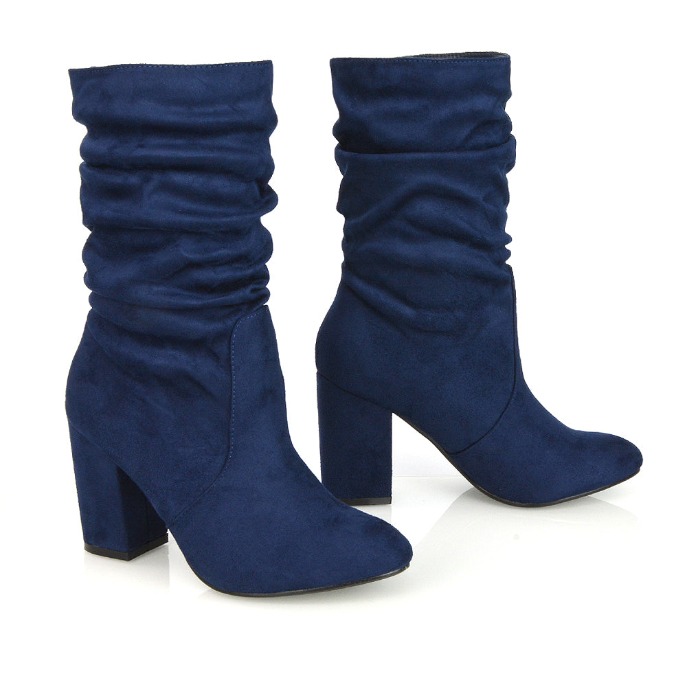 Navy blue block heel boots sale